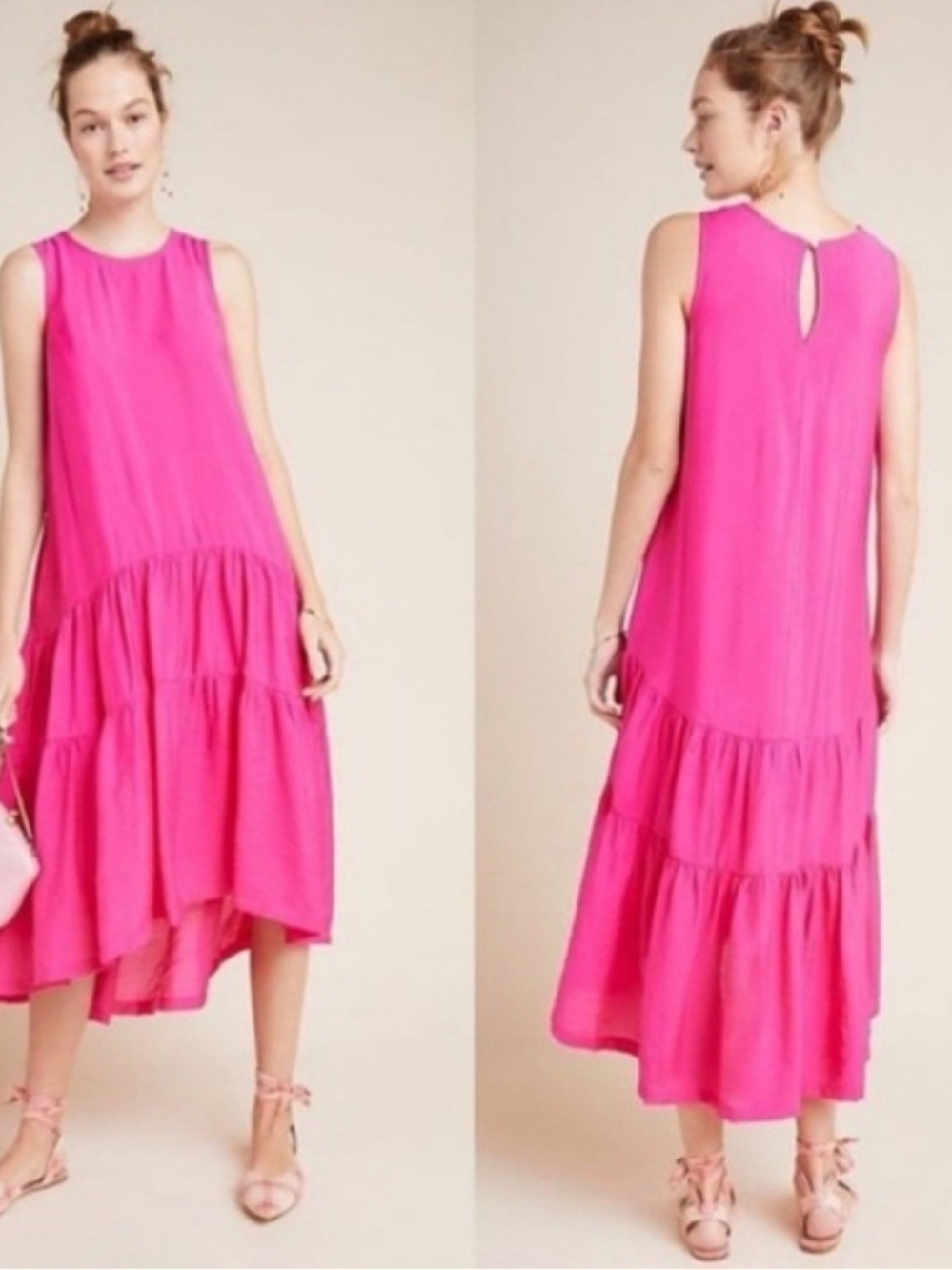 Anthropologie Maeve Marlene Tiered Pink High Low Dress